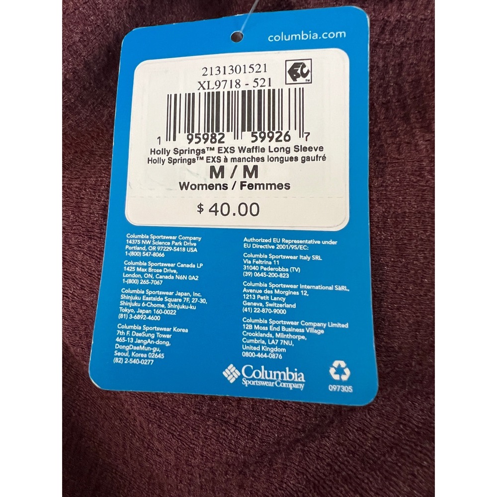 NWT Columbia Holly Springs EXS Waffle Long Sleeve Shirt Burgundy  Womens M - Picture 4 of 5